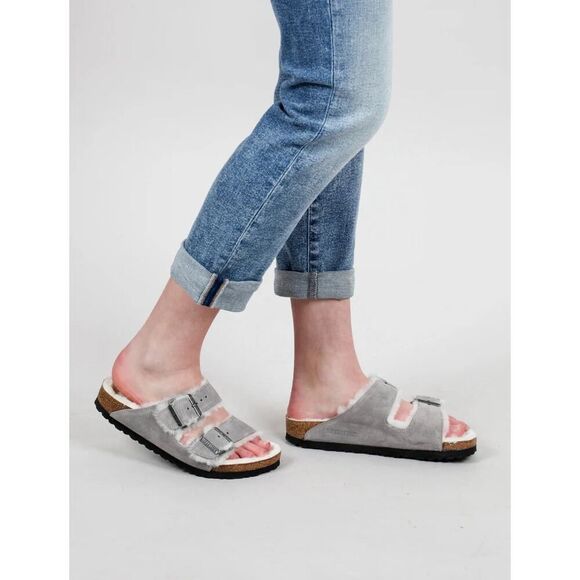 Birkenstock Arizona Shearling Suede Slide Sandals Gray Size 37 – Made in Germany - Picture 1 of 11